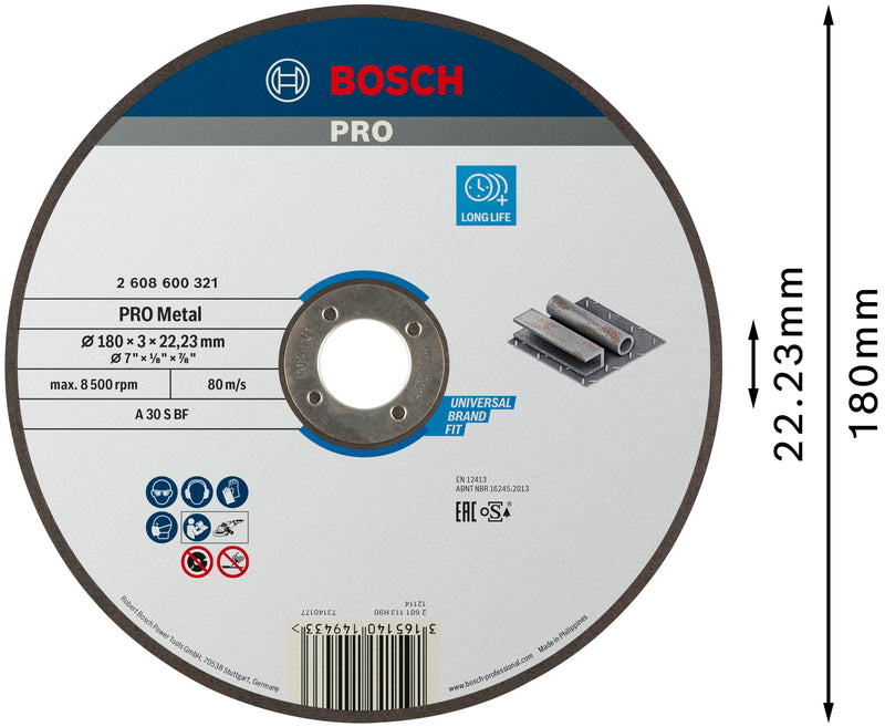 [Australia - AusPower] - Bosch 2608600321 Expert for Metal Straight Cutting disc, 180 mm Diameter: 180 mm 180 x 3 mm 
