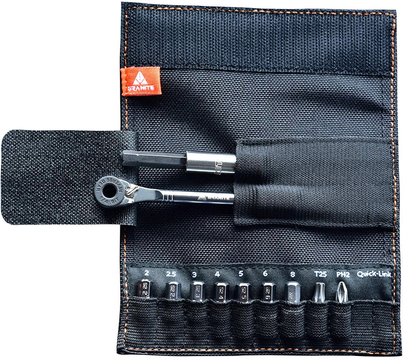 Granite Rocknroll Mini Ratchet Bike Tool Kit, Bike Multitool Kit with 9 Tool Bits and Extension Rod, Portable Bicycle Tool Kit for Mountain Bike, Road Bike and Gravel Bike (Green Camo) Camo Green