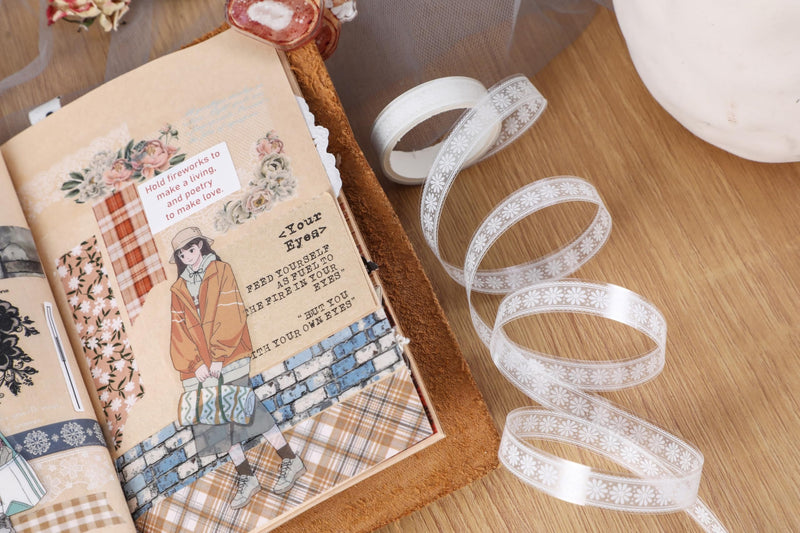 10 Rolls Lace Patterns PET Tapes Floral Arts Decorative Tape Set Adhesive Transparent Masking Tapes for DIY Craft, Kids, Scrapbook, DIY, Gift Wrapping, Journal (Style Two) Style Two