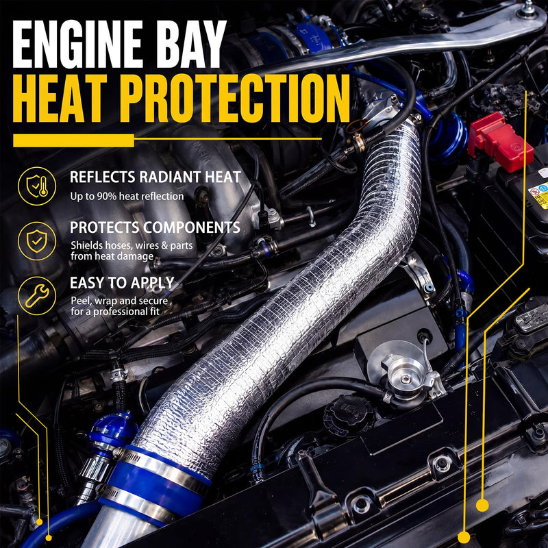 Heat Shield Tape Self-Adhesive Aluminum Fiberglass Heat Barrier(up to 400f) Reflects up to 90% Radiant Thermal 1.5''x 16.4' Roll Use for Racing Modified Car Engine Thermal Protection 1.5" X 16.4'