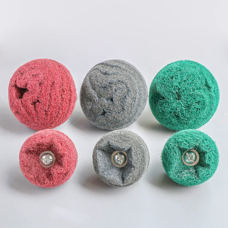 [Australia - AusPower] - 6PCS Non Woven Abrasive Buffing Polishing Wheel Drill Attachment Set,Scouring Pads Power Scrubber Cleaning Kit, Power-Operated Abrasive Wheels? Green red Gray) 1/4 Shank 