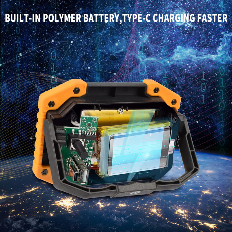 [Australia - AusPower] - OTYTY LED Work Light 2-Pack, 30W 1500LM Portable Rechargeable Flood Lights with Magnetic Base, 4200mAh Battery for Outdoor, Camping, Hiking, Emergency, Car Repairing, Job Site Lighting (W839 Yellow) W839-Y 