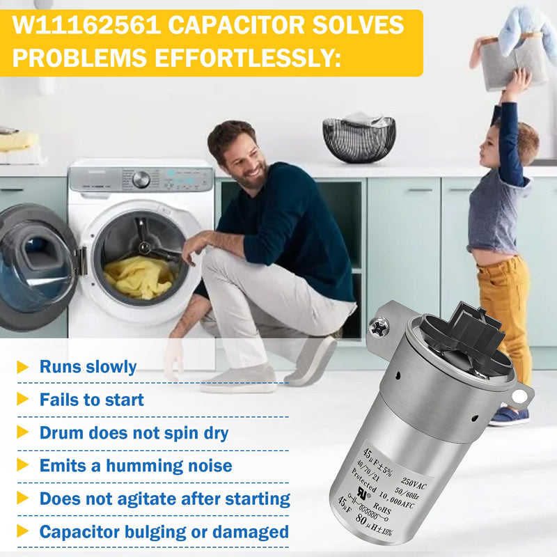 Upgrade W11428524 W11162561 Washing Machine Run Capacitor Compatible with Whirlpool Kenmore Maytag Crosley Amana Replace W10866238 W11175257 AP6981681 PS12745632 EAP12745632