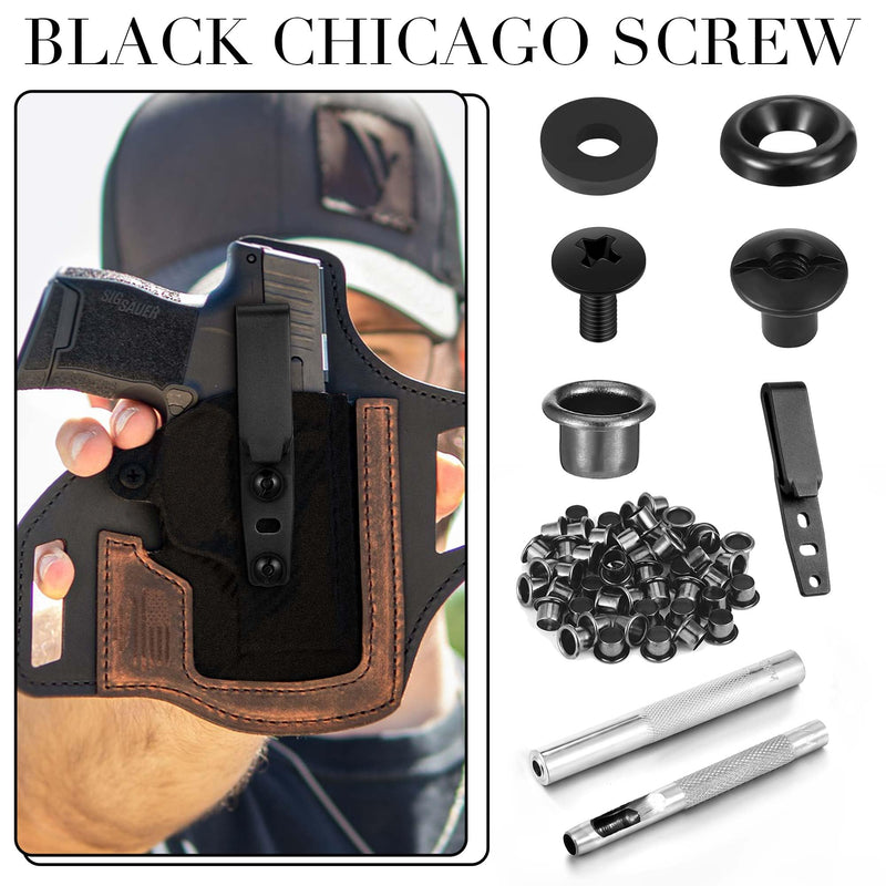 91 Pcs DIY Holster Kit Include Eyelet Hand Setter & Eyelet Combo Thermoform Sheet Holster Belt Clip with Screws Molle Clips Attachments for Making Knife Sheath Keel Guard Black 3-hole