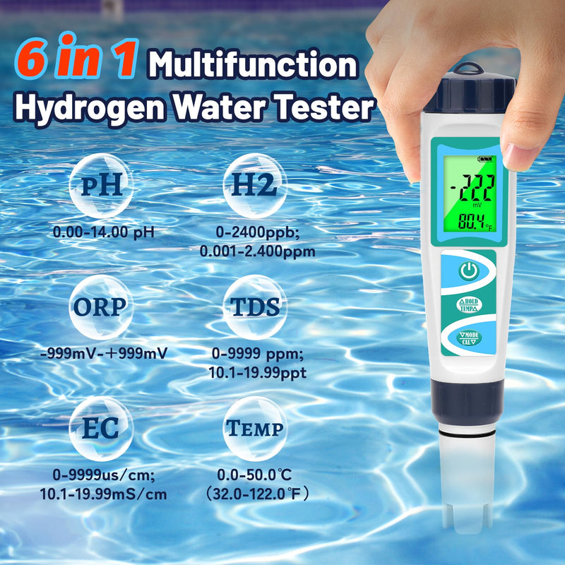 [Australia - AusPower] - pH Meter Salinity Tester for Saltwater Aquarium Simultaneous Display for Saltwater Aquarium Reef Tanks Koi Pond and Hydrogen Water Tester pH Meter for Drinking Water Accuracy Dissolved Hydrogen 