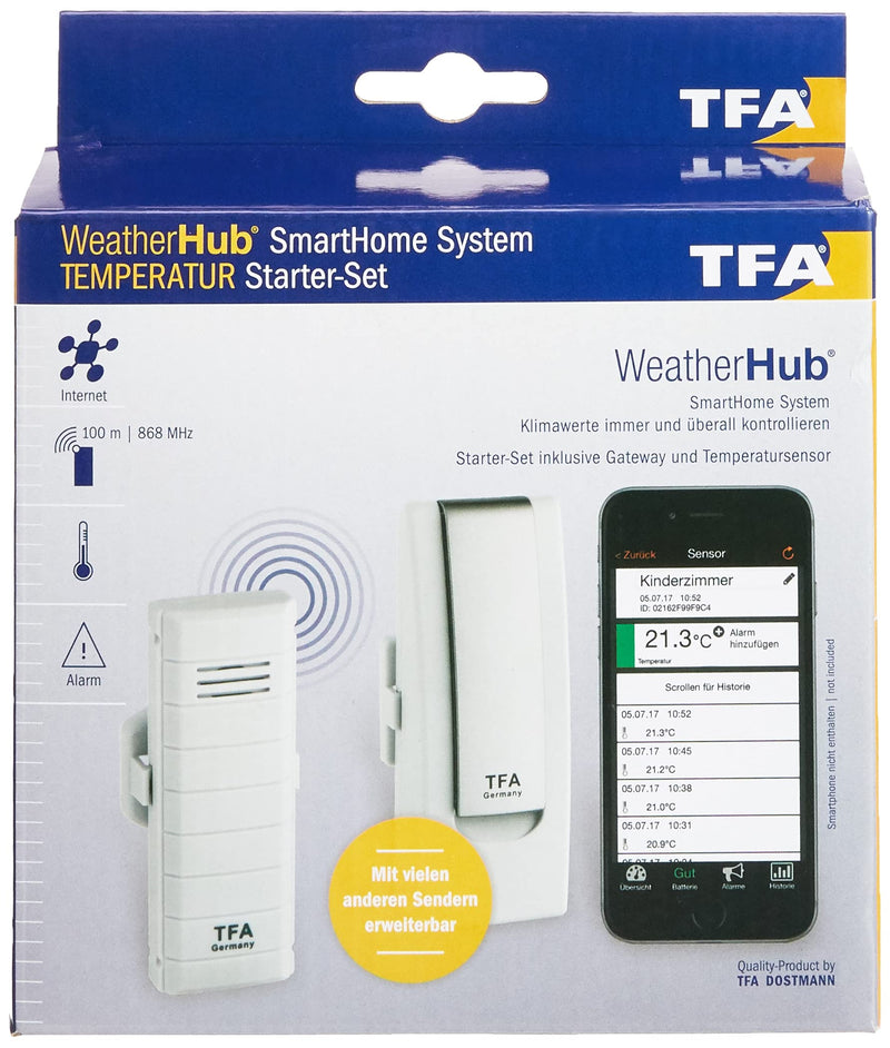 TFA Dostmann Weatherhub 31.4001.02 SmartHome Easy Install Starter Kit with Temperature Transmitter - White Temperature monitor Single