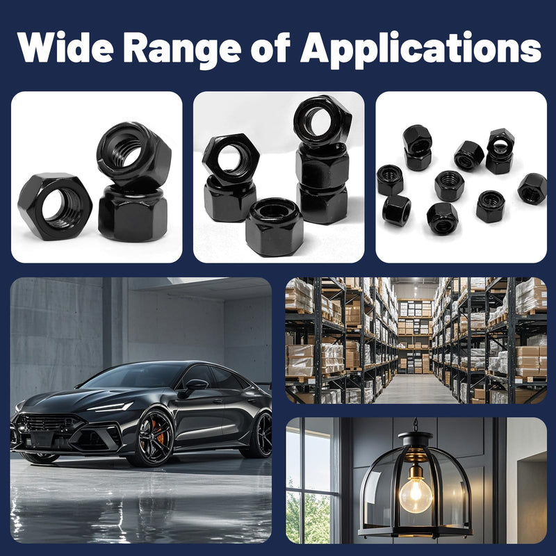 [Australia - AusPower] - ZQZ 1/4"-20 Black Nylon Lock Nuts, 65PCS 304 (A2-70) Stainless Steel Nylon Insert Locknuts, Black Oxide, Coarse Thread Nylock Nuts 1/4-20, 65pcs 