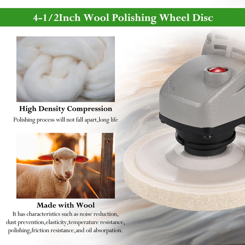 [Australia - AusPower] - Mornajina 10 Packs 4.5" x 7/8" Round Wool Felt Polishing Wheel Disc Pads Kit for Angle Grinder 7/8" (Model 115/125) for Metal, Marble, Furniture, Car Wax, Granite (12mm Thickness) 10Packs Wool Felt Polishing Disc 