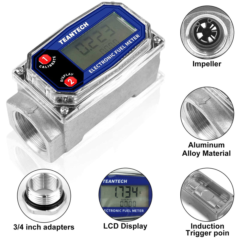 [Australia - AusPower] - Turbine Flow Meter 3/4" inch Digital LCD Display with NPT Counter Oil Flowmeter Kerosene Diesel Fuel Flow for Measure Diesel Kerosene Gasoline 3/4 inch Blue black 