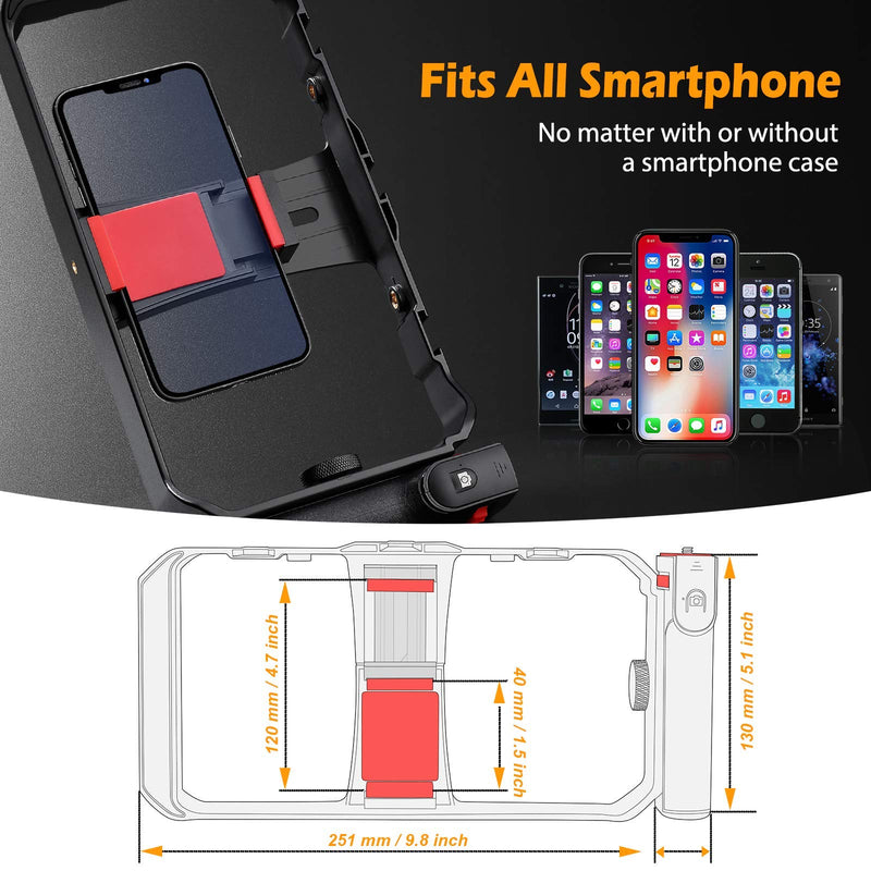 [Australia - AusPower] - Zeadio Smartphone Video Cage Rig, Filmmaking Vlogging Case, Phone Stabilizer Tripod Mount with Wireless Remote Shutter Fits for All iPhone and Android Smartphones 
