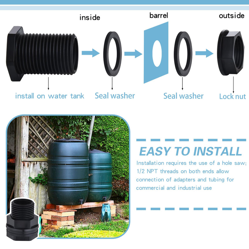 [Australia - AusPower] - 10 Pack Bulkhead Fitting, Garden Hose Threaded 3/4 Inch Male GHT x 1/2 Inch Female NPT Double Threaded Bulkhead Water Tank Connector for Rain Barrels Water Tank Pond Aquarium Tubs Pools Spigot 