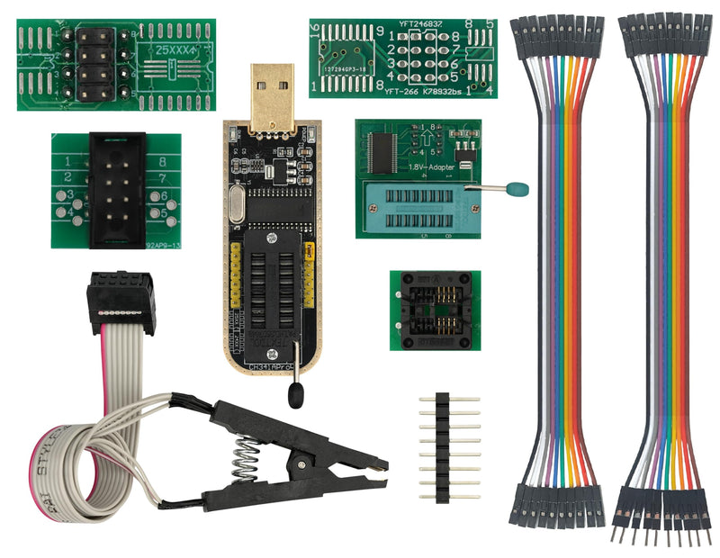 [Australia - AusPower] - 1 Sets CH341A Programmer Compatible with for EEPROM Programmer 24 25 Series Kit（CH341A + SOIC8 Clip + 1.8V Adapter + SOIC8 Adapter） 