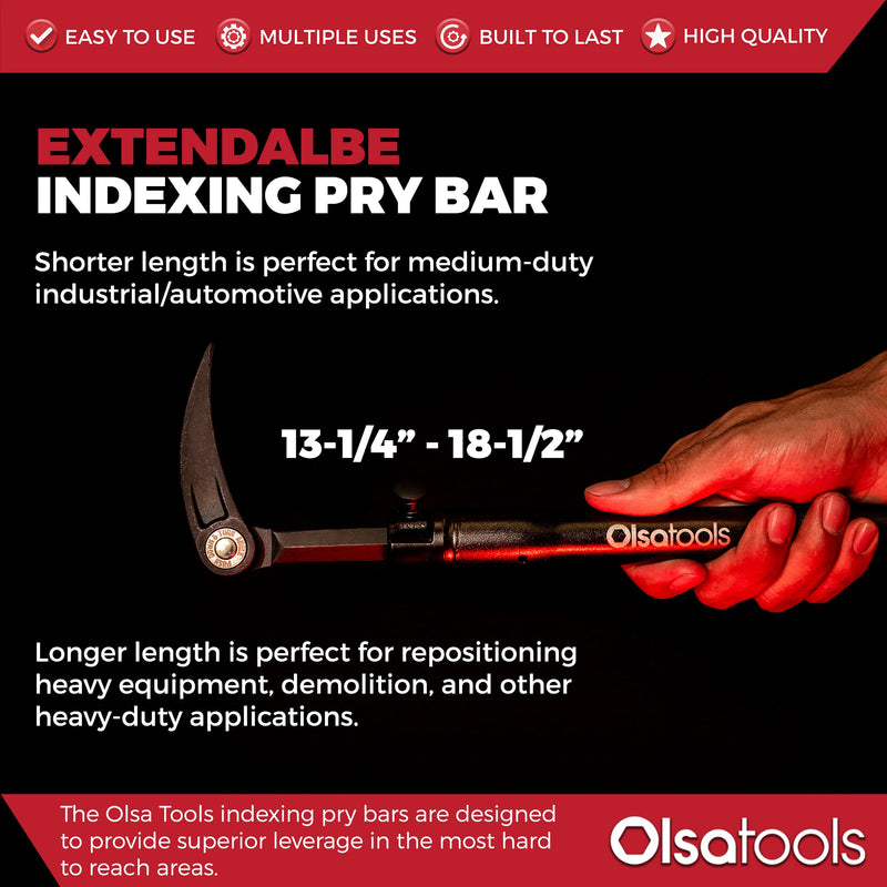 Olsa Tools Adjustable Pry Bar - Adjustable Angles & Extendable Length From 13.3"-18.5" - Extendable and Indexable Pry Bar - Indexing Pry Bar for Mechanics - Professional Grade - Part 1260 1pc Extendable Handle