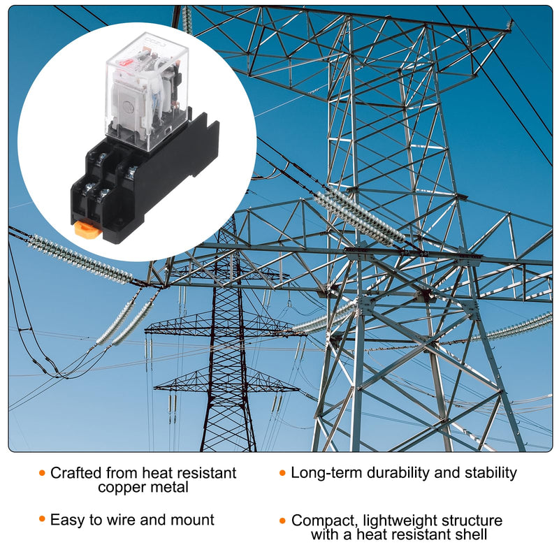 MECCANIXITY 6 Set AC24V Electromagnetic Power Relay 8-Pin AC/DC DPDT 2NO+2NC Relay Coil with Socket Base for Industrial, Home Appliances and DIN Rail System with LED Indicator