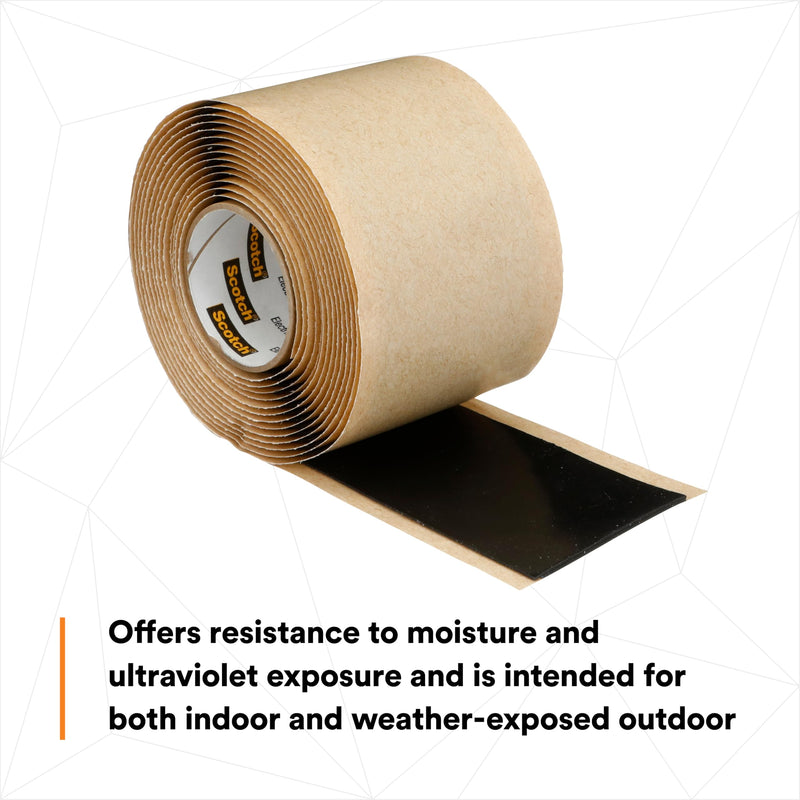 3M Scotch Rubber Mastic Tape 2228, 2 in x 10 ft, Black, Conformable, Self–Fusing, Electrical Insulating, Moisture Sealing, Indoor and Outdoor Applications, 65 mil Thick, 1 Roll