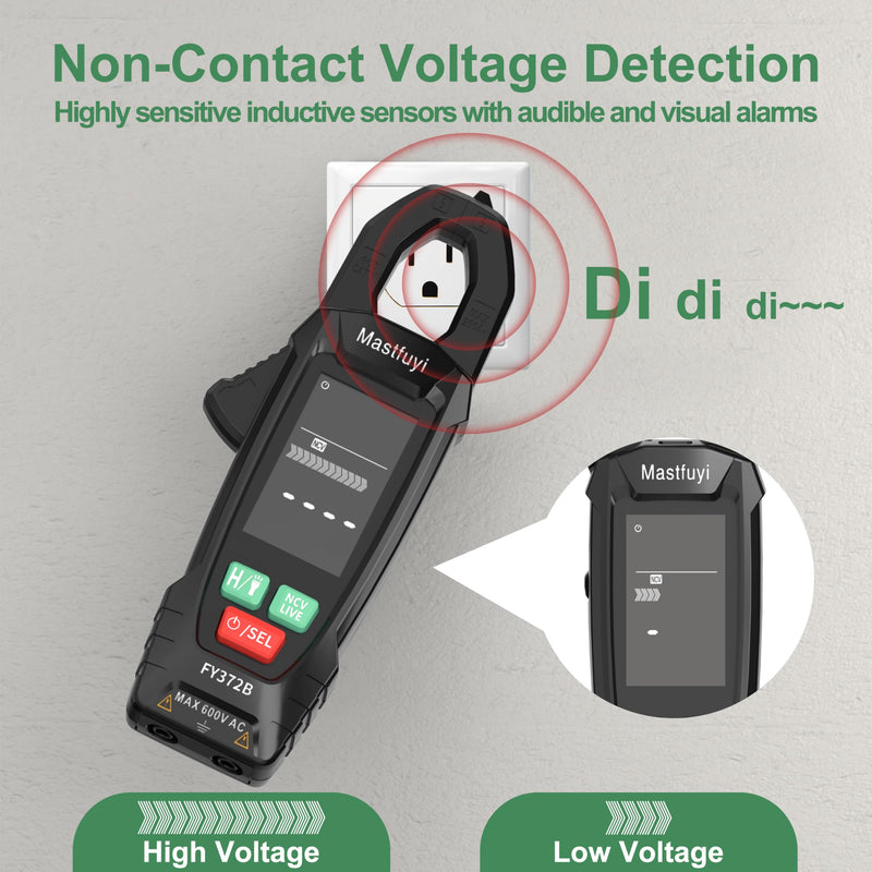 [Australia - AusPower] - Digital Clamp Meter Multimeter Tester T-RMS 6000 Counts, Auto-ranging Voltage Amp Tester with NCV Measures AC/DC Voltage, AC Current, Resistance, Capacitance, Frequency, Continuity, Live Wire FY372B 
