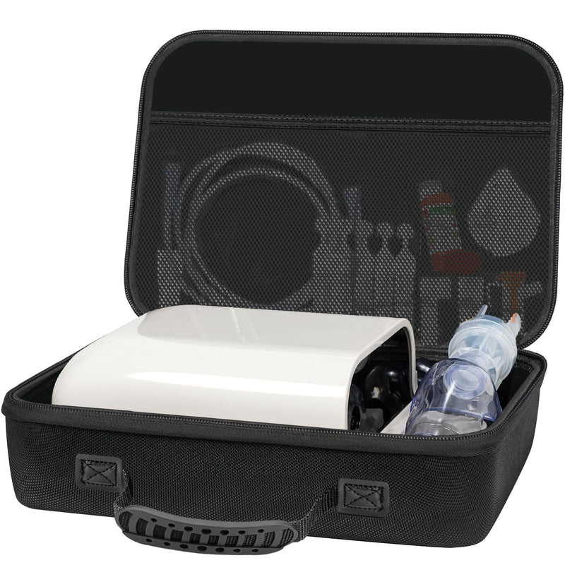EVA Hard Shell Travel Case for Smart Nebulizers & Asthma Inhalers - Portable Carrying Organizer with Mesh Top Compartment for Masks, Cables, Adult Breathing Device Accessories (Case Only) Black