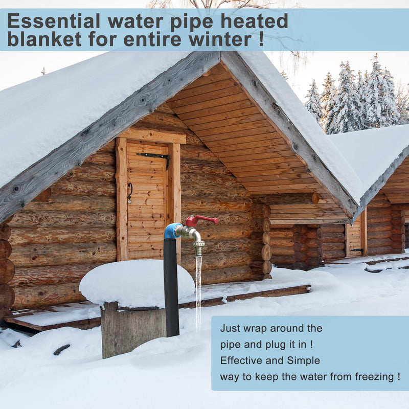 Water Pipe Heat Blanket, 39"x7" Stickable Water Pipes Heater Tape with 6.6Ft Cable Foil Pipe Warmers Water Line Insulation Wrap Pipe Freeze Protection for Outdoor Pipe RV Sewer Hose, Max140˚F，110V 1pcs Water Pipe Heat Blanket
