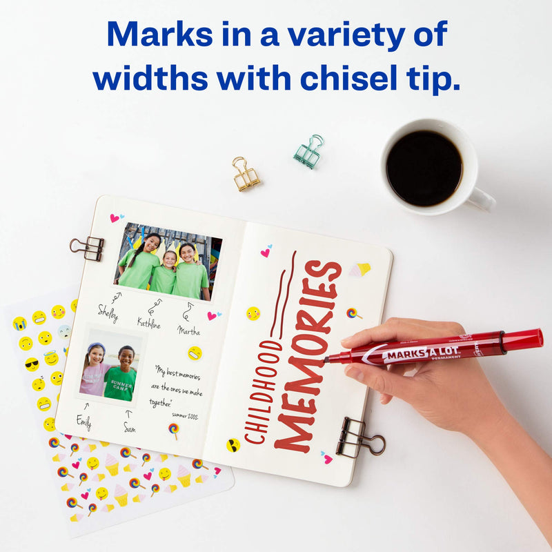 Avery Marks A Lot Permanent Markers, Large Desk-Style Size, Chisel Tip, Water and Wear Resistant, 12 Red Markers (08887) 12 Count (Pack of 1) Stick