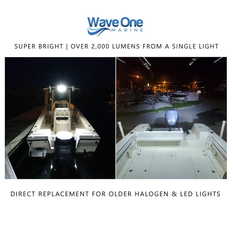 Wave One Marine | Hi-Lumen LED Spreader Light | IP68 Waterproof Boat Deck Flood Beam | Bright 2000+ Lumen Output for Night Fishing (Black Housing) Black Housing