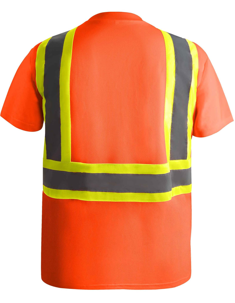 LeeHanTon Men's Short Sleeve Safety Shirts with Reflective Strips High Visibility Neon Shirts Security Work Shirts 5 Pack-orange X-Large