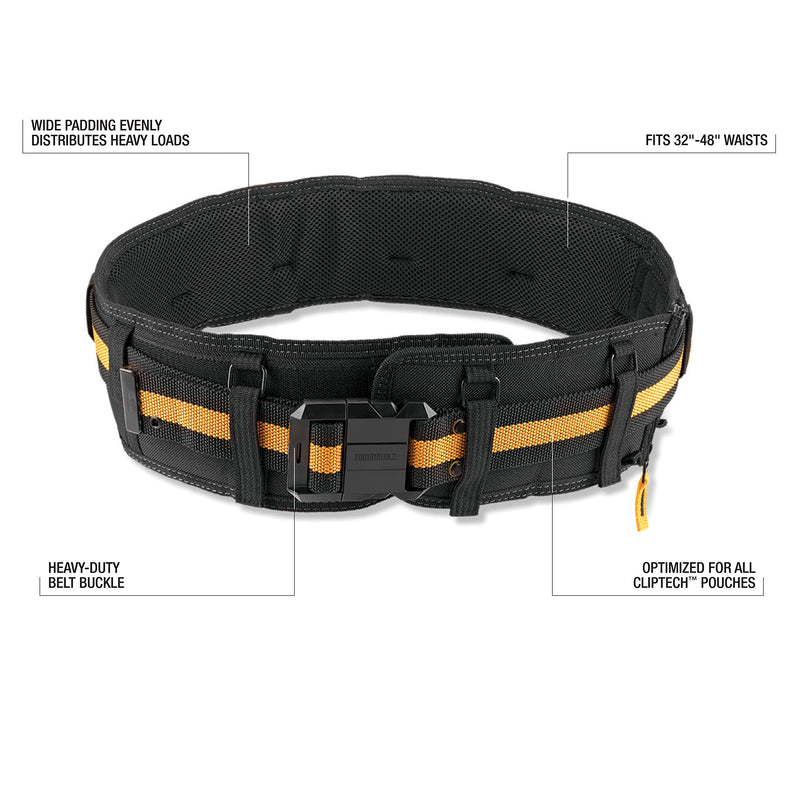 ToughBuilt ClipTech Series – Pro Padded Belt, Heavy-Duty Construction Belt with Adjustable Fit, Padded Support, and Durable Steel Buckle for All ClipTech™ Pouches and Tool Rigs (TB-CT-41P) Pro Padded Work Belt