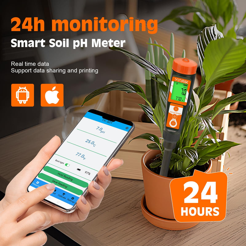 Digital pH Meter for Soil, Soil pH Tester for Potted Plants, Professional pH Reader for Soil and Water, Electronic Soil pH Test Kit for Garden, Lawn, Greenhouse, Indoor & Outdoor, Farming, Yard Use Orange Soil pH Meter