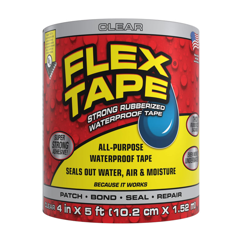 Flex Tape, Original Thick Flexible Rubberized Waterproof Tape - Seal and Patch Leaks, Works Underwater, Indoor Outdoor - Home RV Roof Plumbing and Pool Repairs, Clear, 4 in x 5 ft, Pack of 1 4 in x 5 ft (Pack of 1)
