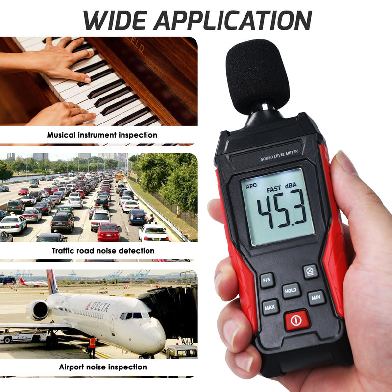 [Australia - AusPower] - Noise Decibel Meter Portable Sound Level Meter SPL Meter 30 to 130dBA Range Sound Meter Noise Decibel Reader with Backlight LCD Displays Decibel MAX MIN Data Hold Alarm for Home, Office, Factory 