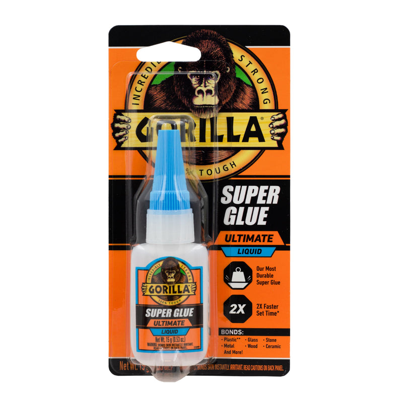 Gorilla Super Glue Ultimate, Fast-Setting Cyanoacrylate Adhesive for Quick Fixes & Repairs, 15g Bottle with Anti-Clog Cap, Clear (Pack of 1) 15g (Pack of 1)