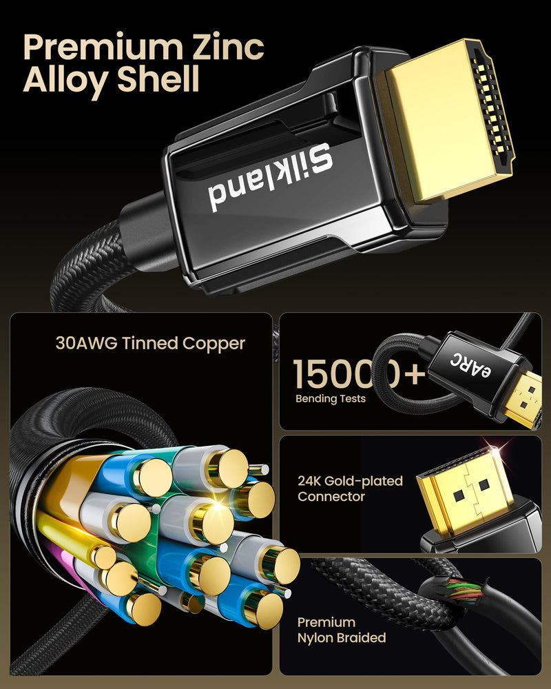 Silkland 8K HDMI ARC/eARC Cable 2.1 for Soundbar 10ft, 8K@60Hz, 4K@120Hz Ultra High Speed HDMI Cord, Dolby Atoms, 48Gbps HDR10, HDCP 2.2&2.3 Compatible for Vizio Samsung Bose Sound bar, UHD TV,Blu-ray 10 Feet