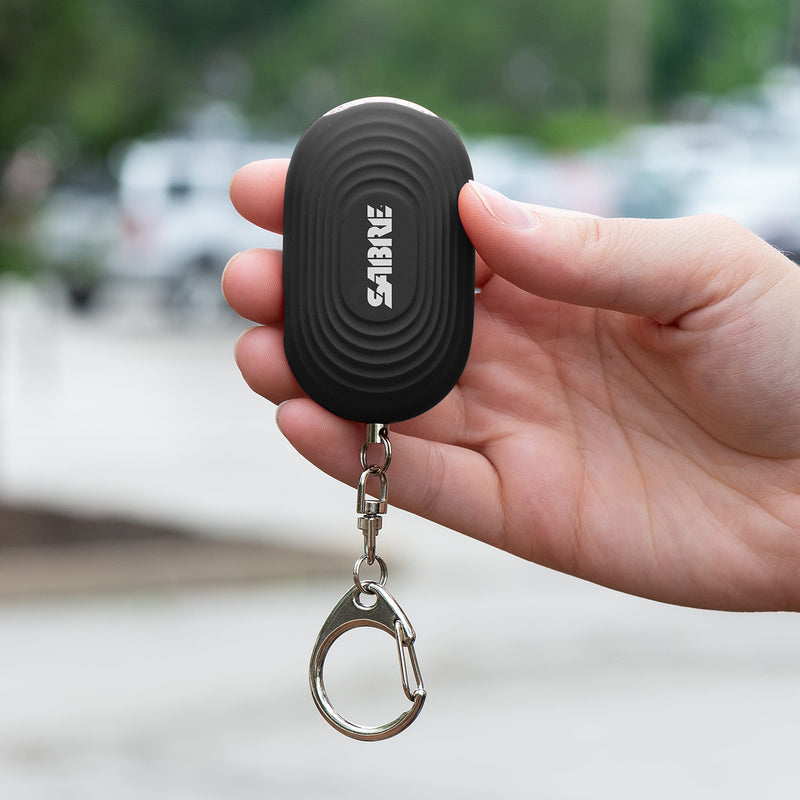 [Australia - AusPower] - SABRE 2-in-1 Personal Alarm with LED Light, 130dB Personal Safety Siren, Snap Hook for Instant Access, 1,250 Foot (381 Meters) Range, Compact Design for Easy Attachment to Purse, Bag, or Keys Black 
