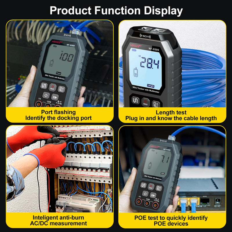 [Australia - AusPower] - NOYAFA Network Cable Tester with Multimeter, RJ45 CAT5/6 Ethernet Cable Tester, POE, Anti-Jamming TDR, Cable Toner NF-8509 