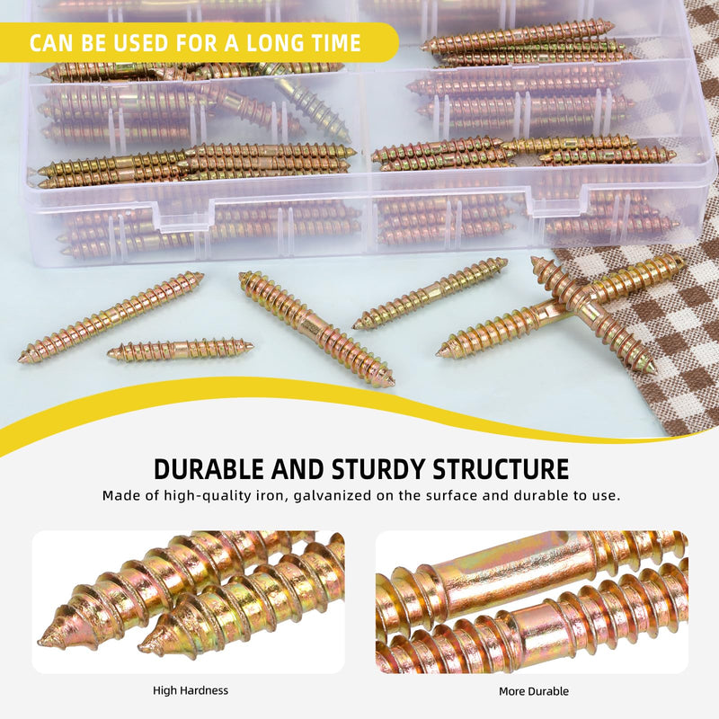 [Australia - AusPower] - 80Pcs M6 M8 Double Ended Self Tapping Screws, Double Ended Screws Dowel Screw Woodworking Furniture Connector Double Ended Screw, M6x40, M6x50, M6x60, M8x50, M8x60, M8x80 M6, M8 Gold 