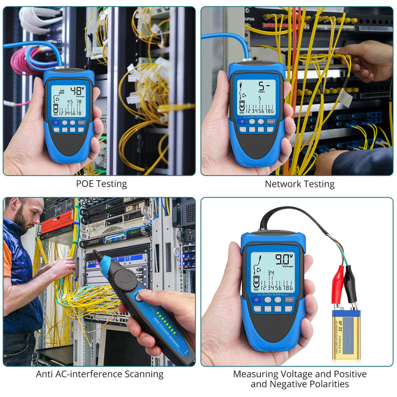 [Australia - AusPower] - Network Cable Tester, PoE Cable Tester for CAT5, CAT5e, CAT 6, CAT 7 CAT 8, RJ45, Multifunction Power Over Ethernet Tester, Cable Voltage Tester Line Location Finder Cable Tracer, Wire Tracker Line Location Finder POE 