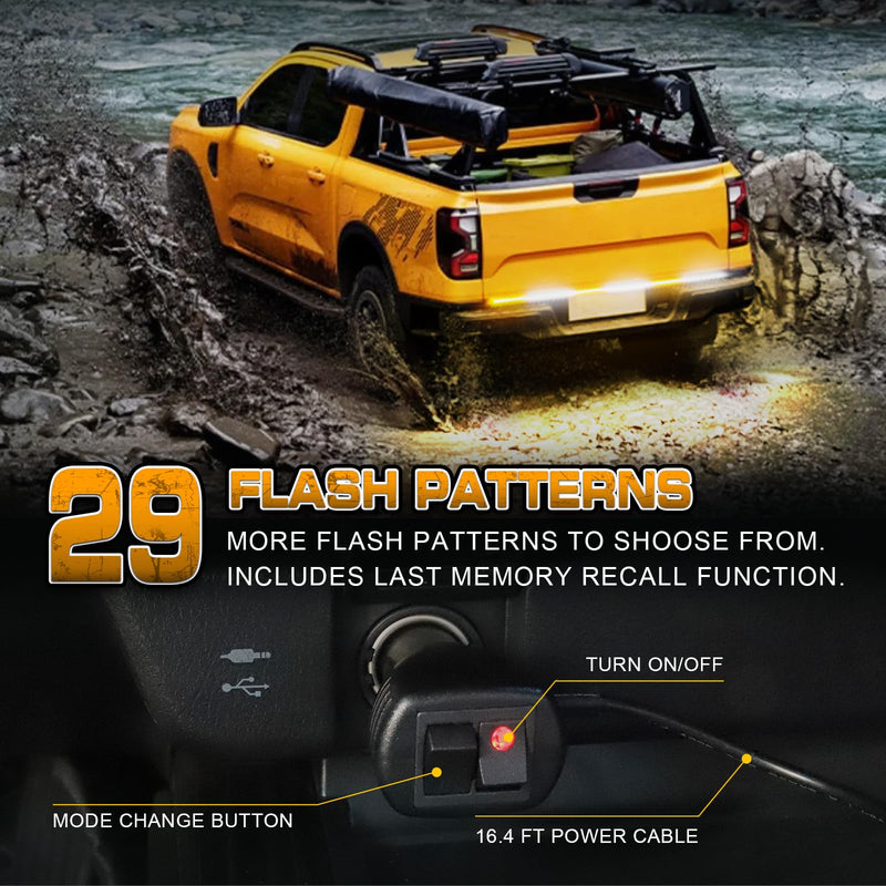 XRIDONSEN 48 inch Truck Tailgate Strobe Lights Strip Rear Window Lights 288 LED Tail Emergency Light Bar Amber White Flashing Warning Hazard Safety for Plow Trucks Construction Vehicles Pickup Trailer Amber/White
