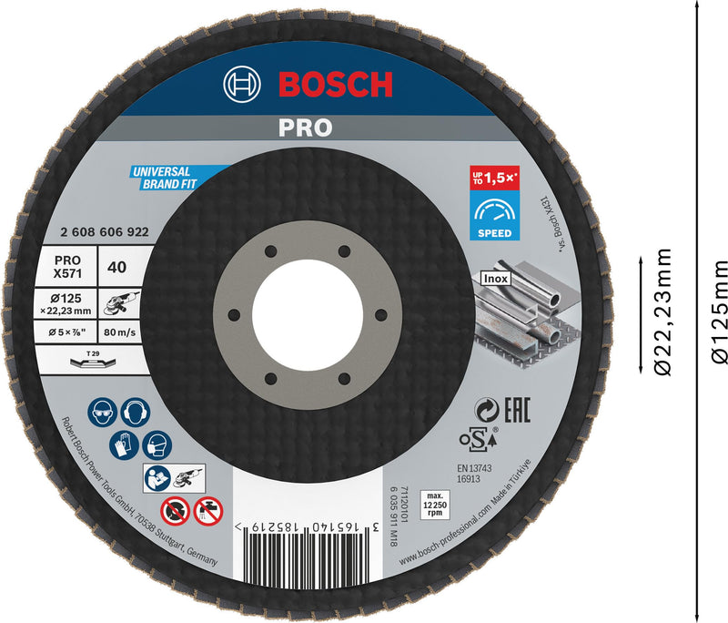 [Australia - AusPower] - Bosch 2608606922 Flap Discs 125x22 G40, Black/Brown, 125 mm Ø 125 mm Grit 40 