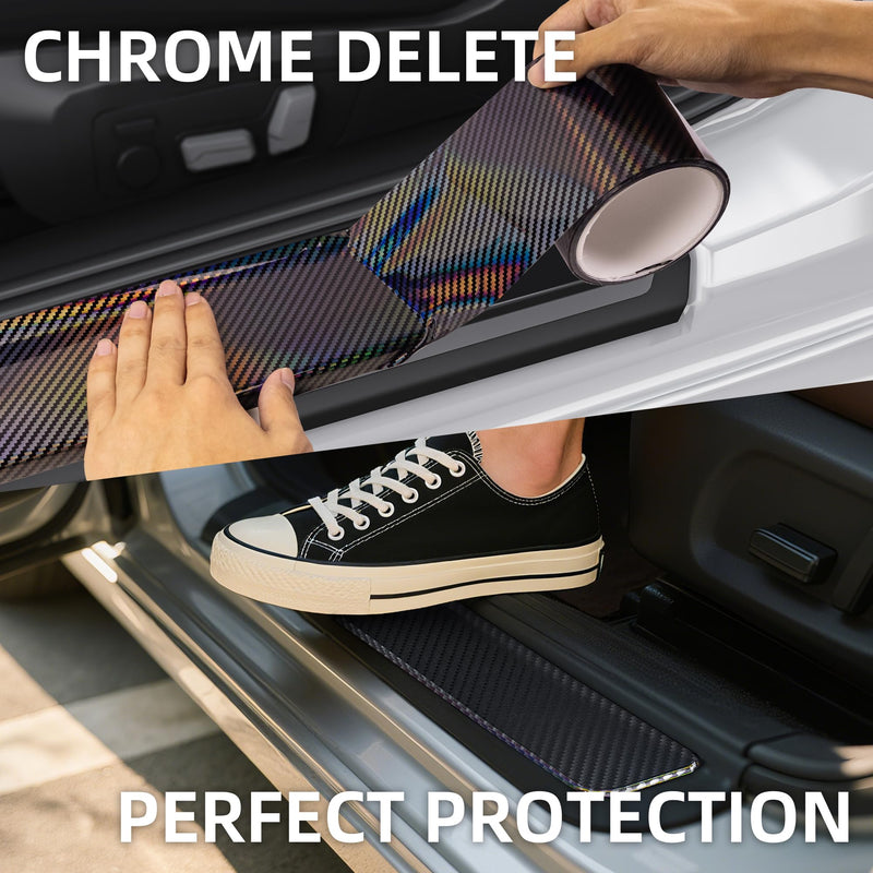 Lypumso 2D Carbon Fiber Vinyl Wrap, 2 Inch x 20ft Universal DIY Chrome Delete Tape Blackout Wrap Roll Car Window Trim Door Edge Guard Protection Tape Accessories with Free Tool Kit (Black) 2D Black