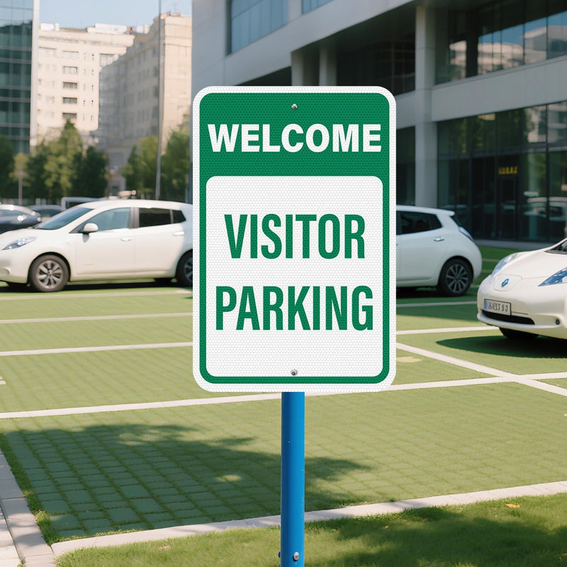 2 Pack Welcome Visitor Parking Sign 18 × 12 Inches High Reflective Weatherproof Aluminum Safety Signage with Pre-Drilled Holes for Home Office Yard Private Driveway