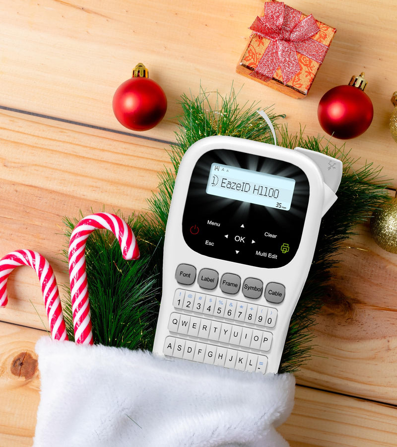 Label Maker Waterproof-Labels, Handheld Label Maker Machine with-Tape 12mm 0.47 Laminated White, Backlit Screen Multiple Fonts & Symbols, Portable Keyboard Labeler for Home Office School Use, H1100