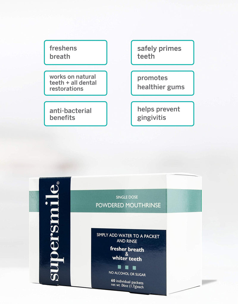 Supersmile Powdered Mouth Rinse - Clinically Proven to Freshen Breath and Whiten Teeth - Convenient TSA Approved On-the-Go Oral Mouthwash Packets - No Sugar or Alcohol 36 Ounce (Pack of 1)