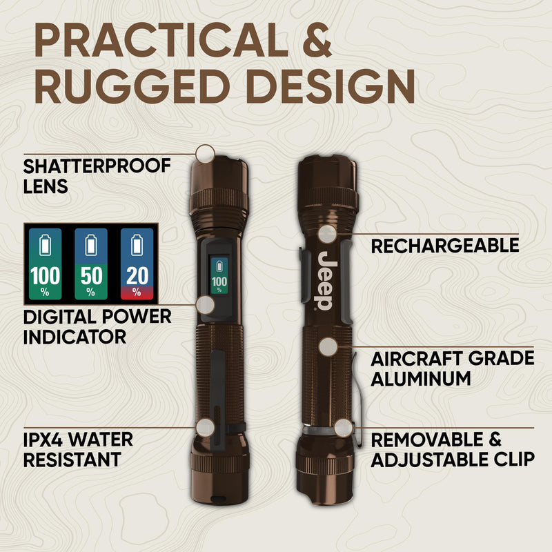 Energizer Jeep Power Indicator Rechargeable LED Flashlight, 1,000 Lumens, Rechargeable Flashlight with Trail-Ready Construction and Easy-to-Read Digital Power Indicator Display Power Indicator Flashlight