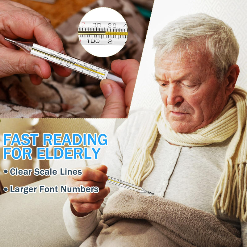 [Australia - AusPower] - 3Pcs Glass Oral Temperature for Adults Precise Measurement Fast Reading for Elderly Family Dual Scale ℃ & ℉ 