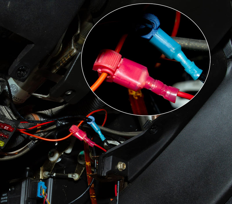 [Australia - AusPower] - 100 Pcs/50 Pairs T-Tap Wire Connectors, Ginsco Quick Splice Self-Stripping Electrical T-tap Wire Terminals with Nylon Fully Insulated Male Spade Connector Quick Disconnects Kit for Wiring Automotive 22-10AWG : 100pcs 