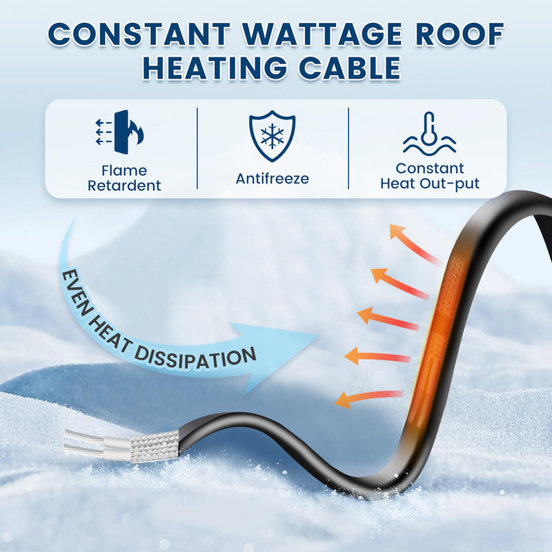 25 FT Heat Tape for Roof and Gutters, Gutter Heater Cable Heat Trace Cable for Snow De-Icing Ice Dam & Pipe Freeze Protection 7W/FT 120V 7 W/FT 25-Feet
