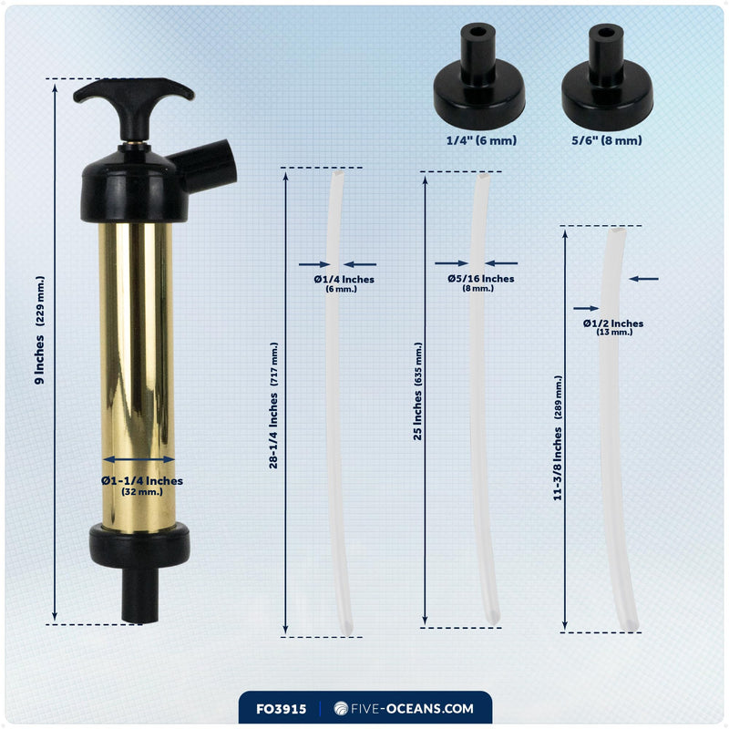 Five Oceans Marine Oil Extractor Pump, Fluid Extractor, Manual Oil Drain Pump Kit for Inboard and I/O Engines/Jet Skis, 1/4-Inch 5/16-Inch 1/2-Inch Drain Tubes, Vacuum Oil Change Pump - FO3915