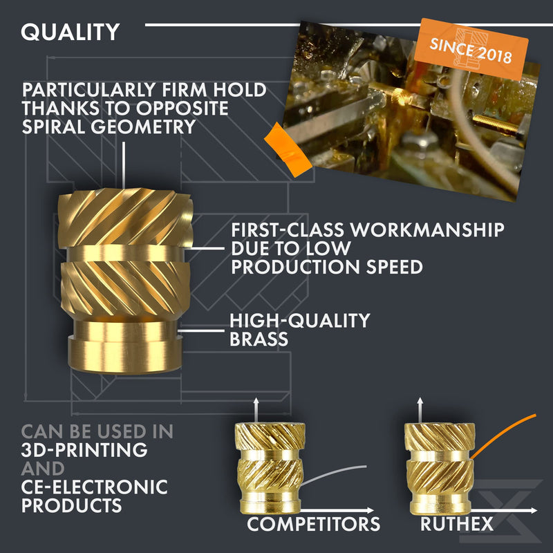 [Australia - AusPower] - ruthex M3 Threaded Inserts - 100 Pieces RX-M3x5.7 Brass Heat Set Insert for Plastic Parts - Metric knurled Nuts - Insert by Heat into 3D Printing Components M3x5.7 (100pcs) Metric Threaded Insert 