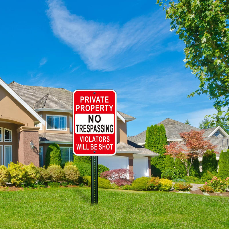 2 Pack Large Private Property No Trespassing Sign, Violators Will Be Shot Sign, 18"x12" Engineer Grade Rust Free Reflective Aluminum, Fade/Weather Resistant, UV Protected, Easy to Install Red-18"x12"