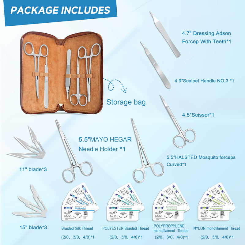 [Australia - AusPower] - Suture Practice Kit with Needle Plus Tools for Medical Student Training Only (12 Mixed Thread) 