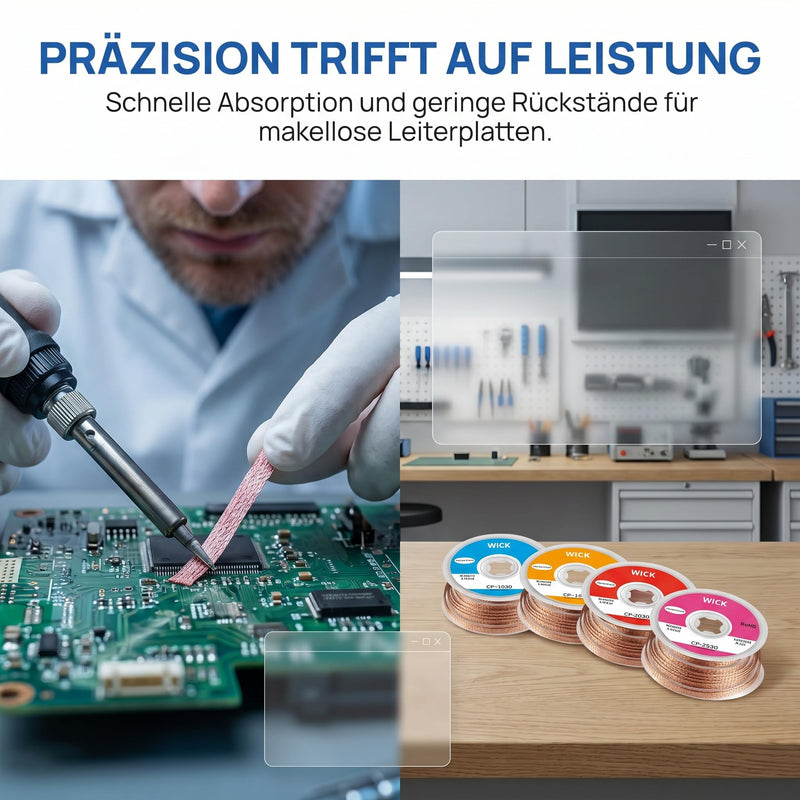 Soldering Wire, 4-Piece Desoldering Braid Set, No-Clean Desoldering Braid, 3M Copper Wire (1.0/1.5/2.0/2.5 mm) Desoldering Wick for Removing Solder and Disassembling Electrical Components | 4 Rollen No-Clean Entlötlitze, 3m Kupfer Entlötdraht (Kupferdr...